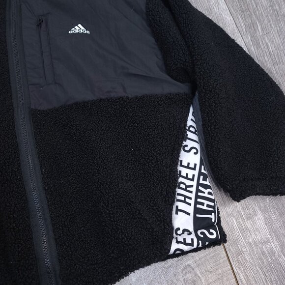 Adidas Jacket Womens 2XL Black BOA Fleece Full Zip Bomber Jacket - Picture 3 of 6